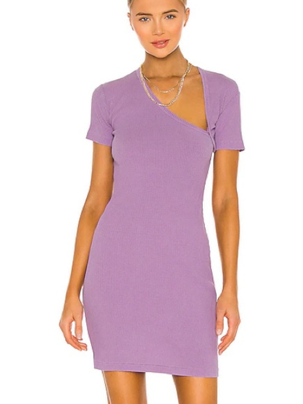 John Elliott Lilac Cutout Asymmetrical Neck Ribbed Mini Dress Size Large L